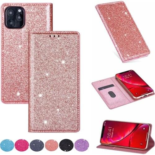 Glitter Bling Case for iPhone 12 11 Pro Max 12 Mini X XS Max XR 8 7 6 6s Plus Shiny Funda Protect Cover Flip Wallet Coque