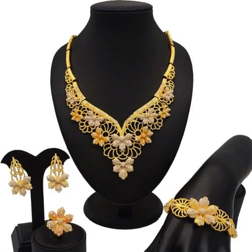 Dubai jewelry sets bride wedding necklace sets bracelets ,earring ,necklace,ring