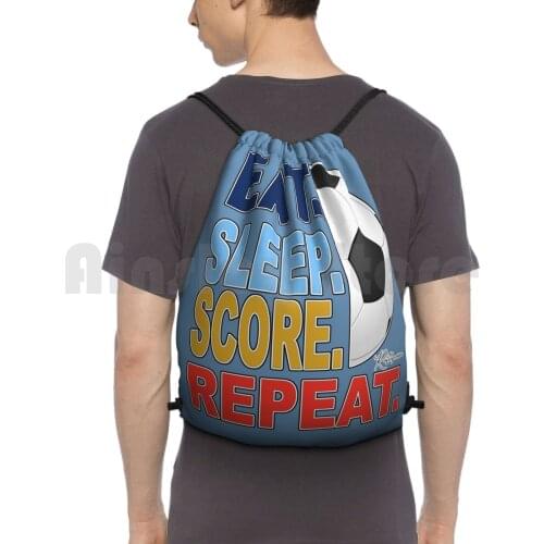 Eat Sleep Score Repeat Football Fan Colours Backpack Drawstring Bags Gym Bag Waterproof Ruftup Football Team City Soccer