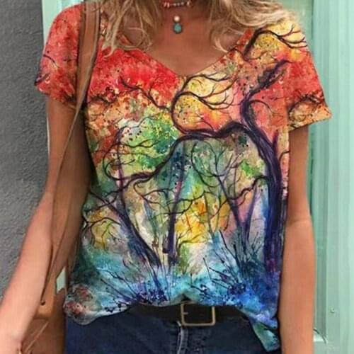 2021 3D Print T Shirt Loose V-Neck Stylish Comfortable Short Sleeve Casual Tee Top Summer New Streetwear