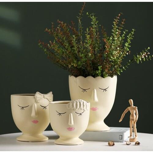 Human Face Ceramic Home Plants Flower Pot Vase Planter Desktop Decor Art