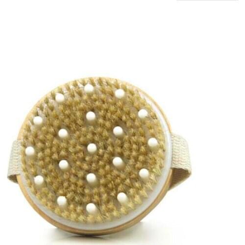 Round Palm Bath Brush Natural Bristle Bathroom Massage Scrubber Cleaning Brush Spa Massage Scrub Wooden Brush With Massage beads