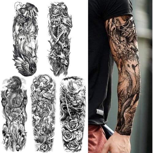 Cool Warrior Soldier Temporary Tattoo For Men Women Adult Full Arm Sleeve Demon Tattoos Sticker Fake Monster Black 3D Tatoos Arm