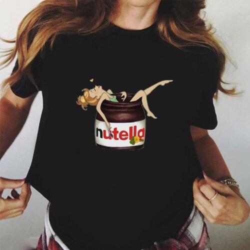 Hot Sale Women T Shirt Nutella Cartoon Print T-shirt Harajuku Summer Girls Funny Tops Tee Breathable Soft Ladies Slim Tops