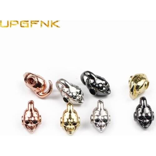 UPGFNK 4pcs helmet Copper beads Black Zircon Charms metal Loose Spacer bead for Jewelry making bracelet DIY Findings Accessories