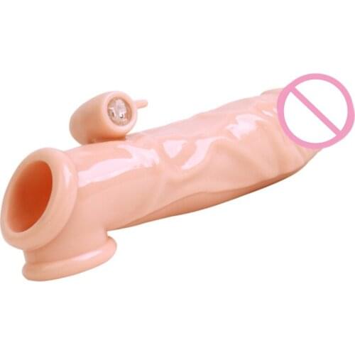 Reusable Condom Realistic Cock Sleeve Vibrating Penis Sleeve Delayed Ejaculation Devices Penis Extender Sex Toy for Couples