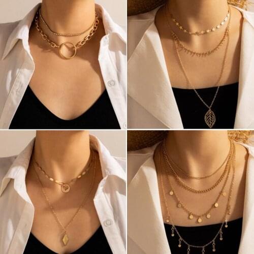 Fashion Multi-layered Snake Chain Necklace For Women Vintage Gold Coin Pearl Choker Sweater Necklace Party Jewelry Gift