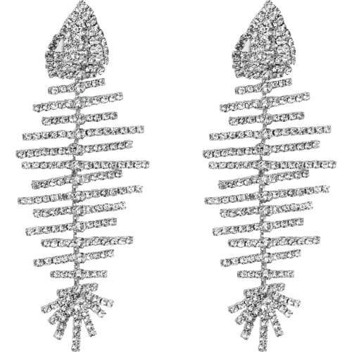 Fashion New Exaggerated Multilayer Rhinestone Fishbone Female Claw Chain Factory Direct Sales Earrings