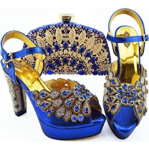 Nigerian Design Luxury High Heels Shoes And Bag Set Elegant Ladies Party Shoes And Bag Set For Evening Party On Stock