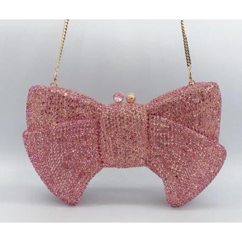 XIYUAN 2021 New Arrival Silver 6 Colors Bow Shape Crystal Evening Purse Luxury Women Wedding Bags Bridal Shoulder Handbags