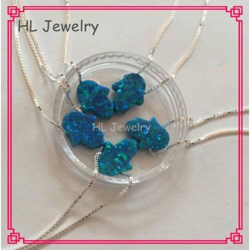 Wholesale Price 50PCS/Lot Synthetic Opal Hamsa Necklace Op36 Peacock Blue Color 8*10MM Small Hamsa Opal Necklace