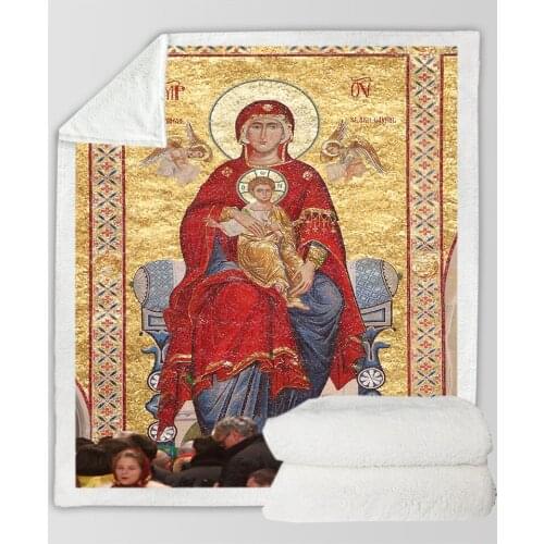 Newest Religion of Virgin Mary Pattern 3D Printed Plush Blanket for Beds Warm Soft Bedspread Sherpa Fleece Throw Blankets