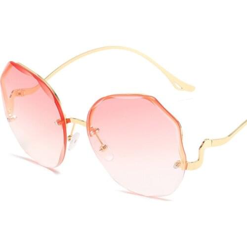 Girlview retro polygonal rimless sunglasses female personality curved temple sunglasses male gradient lens glasses
