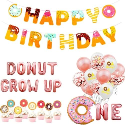 Donut Party Decoration Balloons Happy Birthday Banner Kids Baby Shower Baby 1st Birthday Party Decor Donut Wall Stand Holder