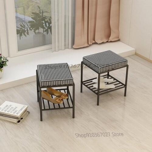 Simple Childrens Stool Entrance Shoe Replacement Stool Light Luxury Shoe Cabinet Houndstooth Creative Small Square Stool