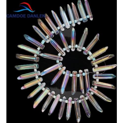 Rainbow Color Large White Titanium Austrian Crystal Pillar Top Drilled 15" Strand Diy Jewelry Making