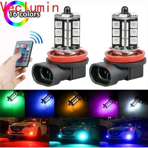 RGB 2PCS 12V 27SMD 5050 Multi-Color RGB LED Fog Lights Driving Bulbs Remote(Not include Battery) H11/H8 H4 H16 5202