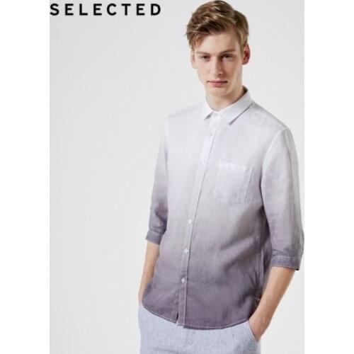 SELECTED Mens Linen Gradient Business Cropped 3/4 Sleeves Shirt S|419231516