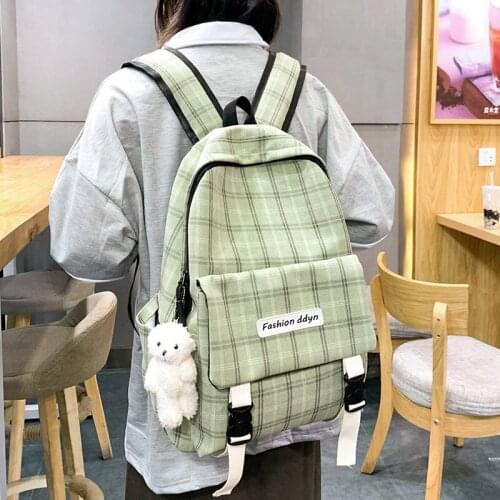 Lattice Design Teen Backpack 2021 Fashion Trend Nylon Girl School Bag Campus Laptop Brand Travel Backpacks Mochila Feminina Sac