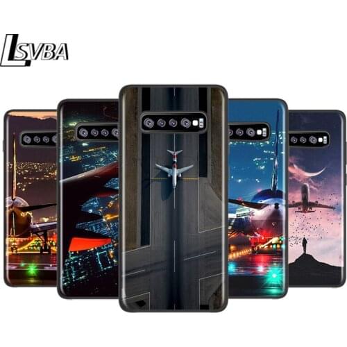 Aircraft plane airplane for Samsung Galaxy Note 20 Ultra 10 9 8 Pro S10E S10 5G S9 S8 S7 Plus Bright Black Phone Case Capa