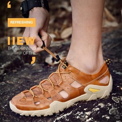 Genuine Leather Sandals Outdoor Summer Shoes For Men 2021 Breathable Casual Shoes Footwear Walking Beach Sandalias Men Size 47