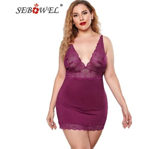 SEBOWEL Women Plus Size Lingerie Ladies Lace Splicing Sexy Mini Dress Sleeveless Nightgown Female Cami Summer Night Clothing 5XL