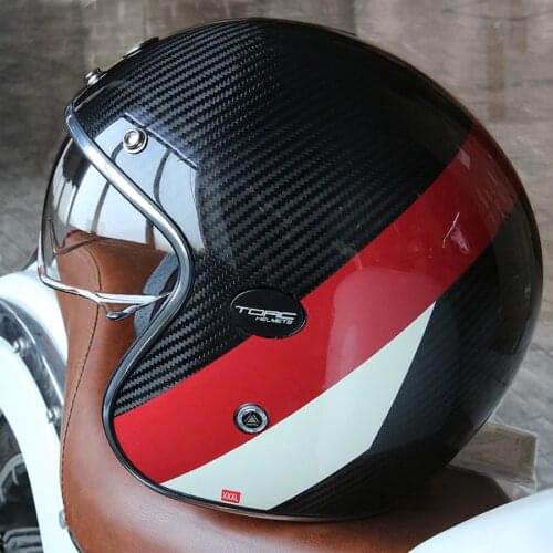 TORC V587 Retro 3/4 Open Face Carbon Fibre Vintage Helmet Anti-fog Mirror Riding Protective Gear Motorcycle Helmets