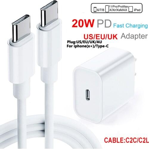 For Iphone 12 Pro Charger 20W PD Usb C Quick Charger Adapter for IPhone 12 Mini Max 11 Samsung S20 Type C Chargers Portable EU