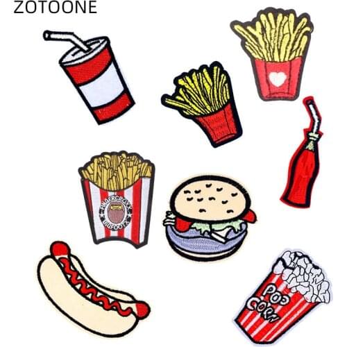 ZOTOONE Iron on Patch Embroidered Fries Cola Burger Badge Heat Transfer for Clothes DIY Patches for Kids Bag Clothing Applique E