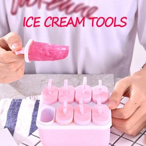 1pc 3 Colors 8-compartment Homemade Ice Cream Mould With Base Lid Creative DIY Ice-cream Tools Ice Compartment Kitchen Tool Sale