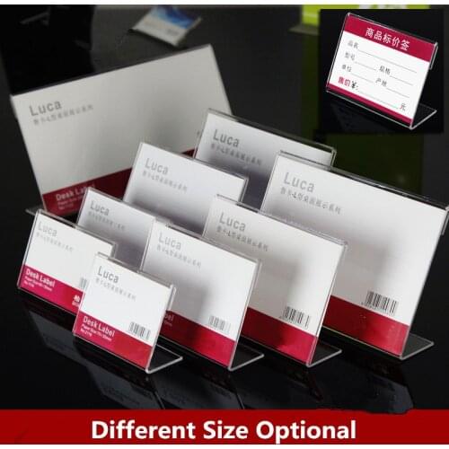 10pcs 9*6cm Acrylic Clear Plastic Desk Sign Label Stand L Shape Table Card Price Tag Holders Frame Label Tag Paper Display