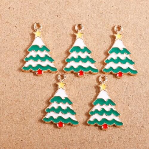 10pcs 16*24mm Enamel Christmas Tree Charms for Making Fashion Earrings Pendants Necklaces Keychains DIY Handmade Jewelry Finding