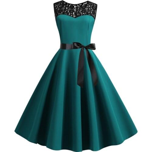 2020 Retro Vintage Women Dress Slash Neck Lace Swing Rockabilly Party Clothing Button Front Runway Pleated Midi Gothic Vestidos