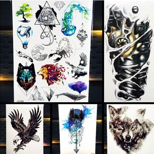 Diamond Geometry Triangle Flash Tattoo Sticker Waterproof Fake Crescent Jellyfish Body Arm Art Temporary Tattoo Stickers PLZ402