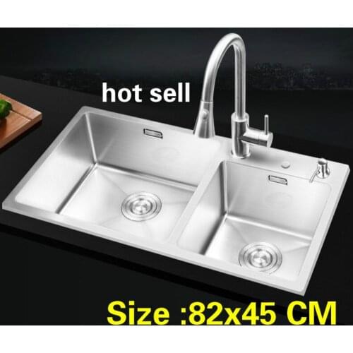 Free shipping Apartment luxury big kitchen manual sink double groove do the dishes 304 stainless steel vogue hot sell 82x45 CM