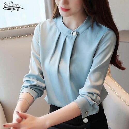 Camisas Mujer New 2021 Autumn Long Sleeve Solid Blouse Women Shirt Tops OL Vintage O Neck Pullover Women Blouse Clothes 7161 50