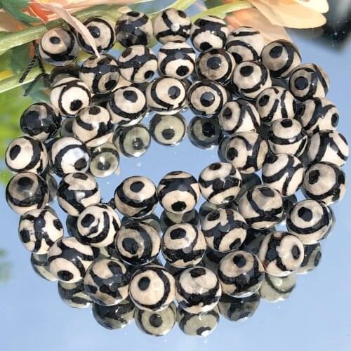 8/10MM Natural Faceted Eye Pattern Black Tibetan Agates Stone Round Carnelian Beads For Jewelry Making Diy Bracelet Accessories