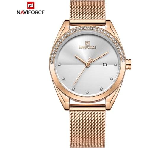 The New NAVIFORCE New Creative Women Watches Luxury Gold Quartz movement Ladies Watches Relogio Feminino Mesh Band Wristwatches
