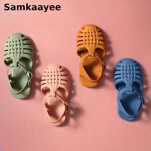 2-8y Children Sandals Kids Shoes Summer Baby Boys Girls Jelly Shoes Breathable Hollow Out Solid Anti-Slip Candy Beach Footwear 2