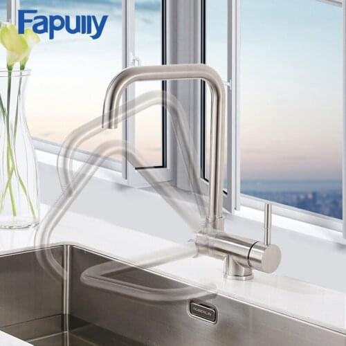 Fapully Brass Kitchen Faucet Foldable Single Handle Crane 360 Degree Rotate Mixer Sink Tap Mixer Hot Cold Water Torneira 500-33N
