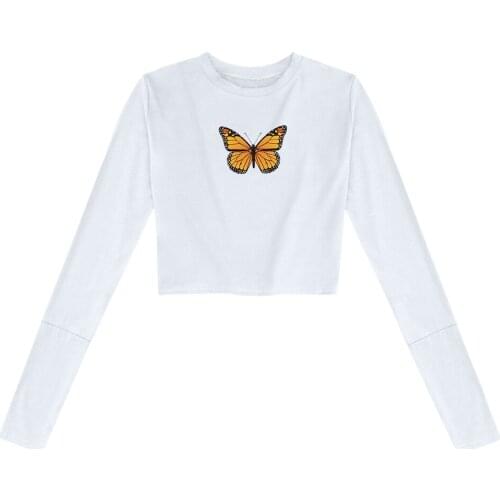 Cotton Pant Set Butterfly Printed Two-piece Suits Long Sleeve Women Spring Fashion T-shirt Graphic T Shirts Cotton Girls Tops