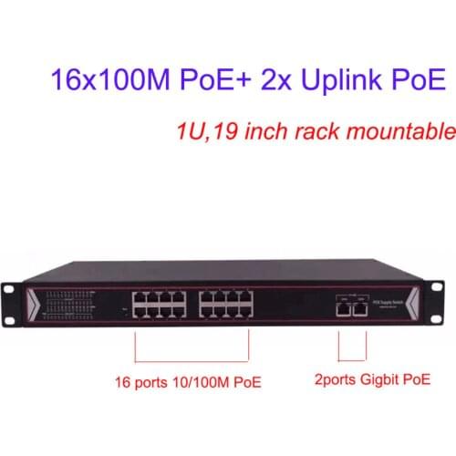 JYTTEK POE Switch 16port 10/100Mbps and 2 port Gigbit Uplink for POE IP Cameras 1U 19