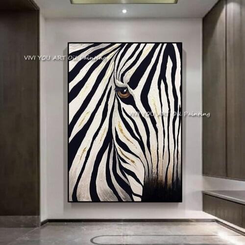 Modern Abstract Home Decor Wall Art Picture 100% Handmade Animal Oil Painting Canvas Black White Zebra Paintings