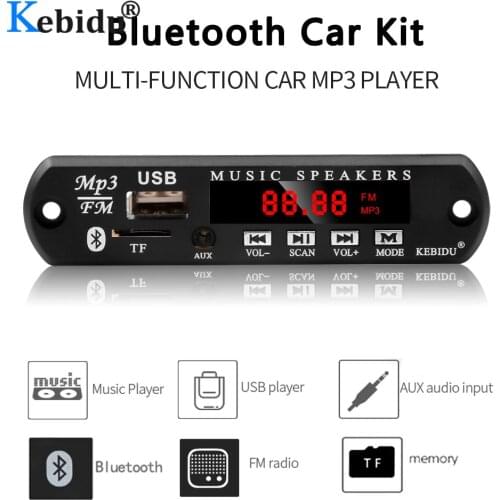 KEBIDU Wireless Bluetooth MP3 Player WMA Decoder Board Audio Module USB FM TF Radio For Car MP3 Accessories MP3 Player DC 12V 5V