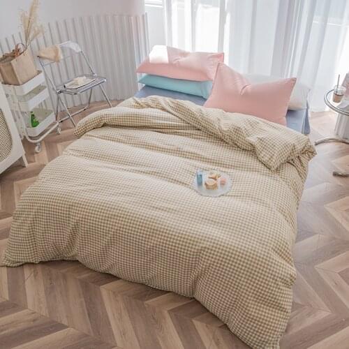 Camel Color Plaid Boys Bedding Sets Fashion Solid Duvet Cover Sets Bed Sheet Pillowcases Bedclothes Twin Full Queen Size 3/4PCS