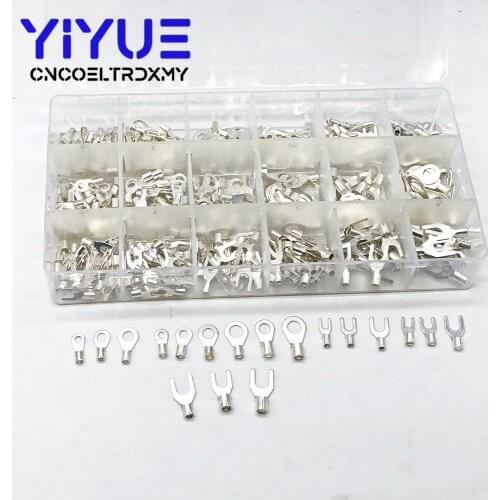 420Pcs/Box 18 type Cold naked terminal Kit Non-Insulated Ring Fork U-type Terminals Assortment Cable Wire Connector Crimp Spade