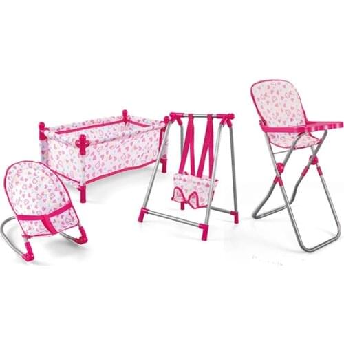 Doll House Accessories Dollhouse Rocking Chairs Swing Bed Dining Chair Set 4 In 1 Baby Play House Pretend Play Toy For Kids