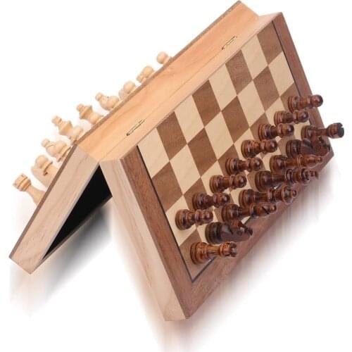 34CM Magnetic Chess Set Folding Chess Board Portable Travel Wooden Chess Game Set for Kids and Adults,Includes Extra Queens