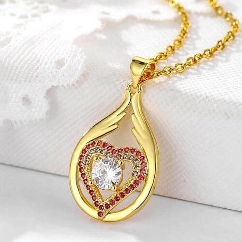 Fashion Women Necklace Pendant Colorful Love Crystal Heart Claws Big Zircon Gold Plated Copper Micro-AAA Jewelry Mothers day