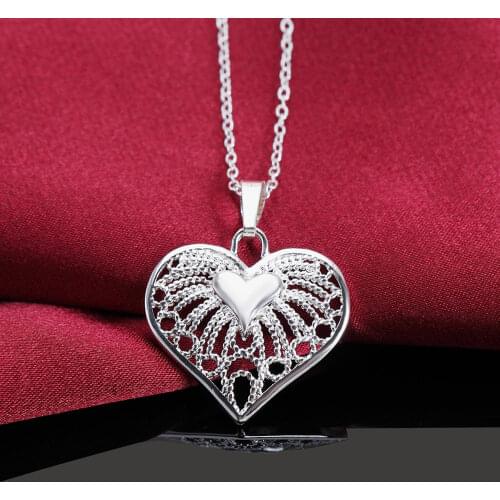 Fashion 925 Sterling Silver Female Heart Hollow Pendants And Necklaces For Women Wedding Retro Luxury Jewelry 2021 GaaBou
